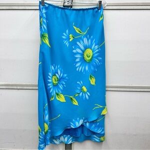 Vintage Y2K Maxi Skirt Floral Teal Green Daisy Slip Made in USA Size Large